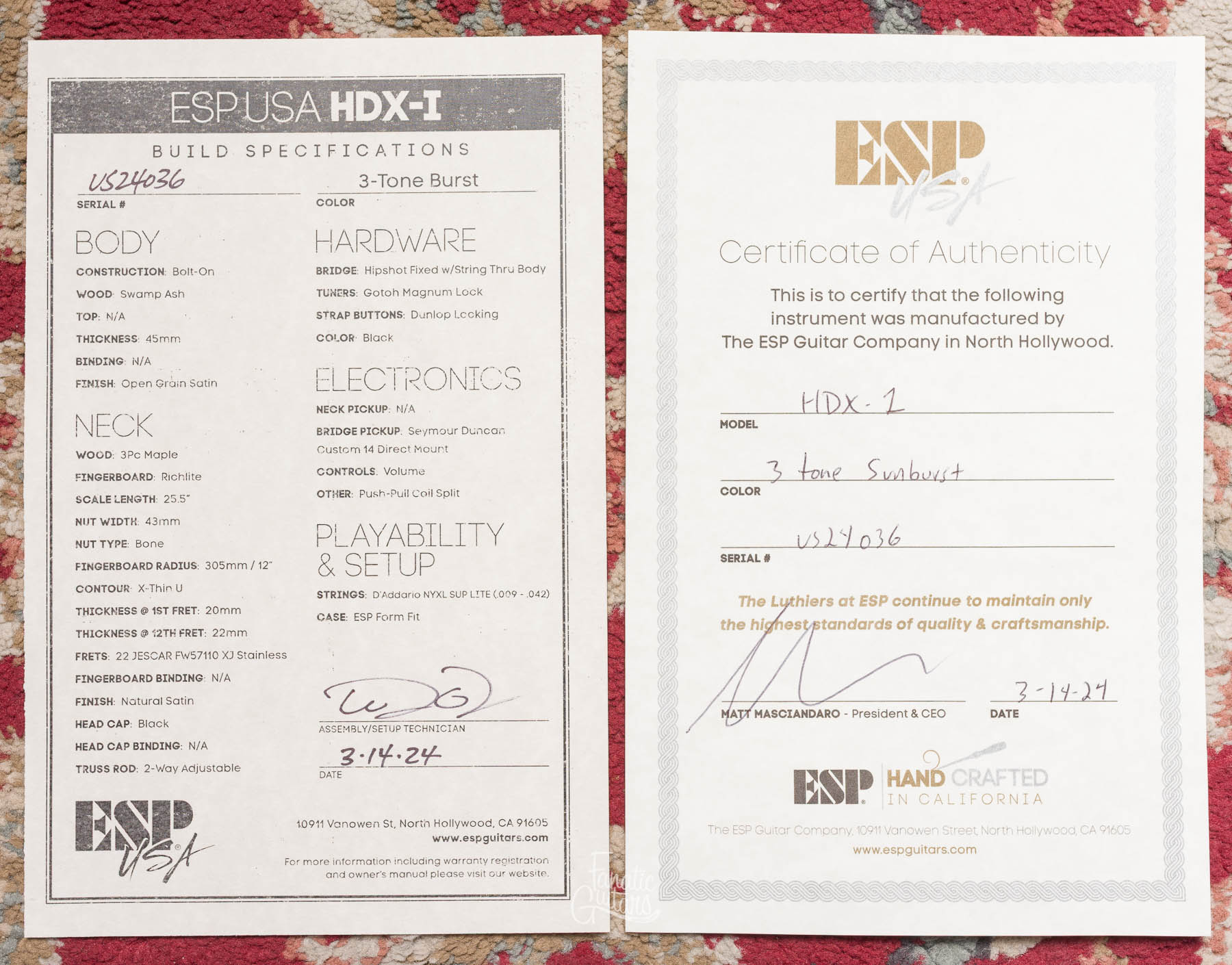 ESP HDX-I USA - 3-Tone Sunburst Open Grain Satin #US24036 Second Hand