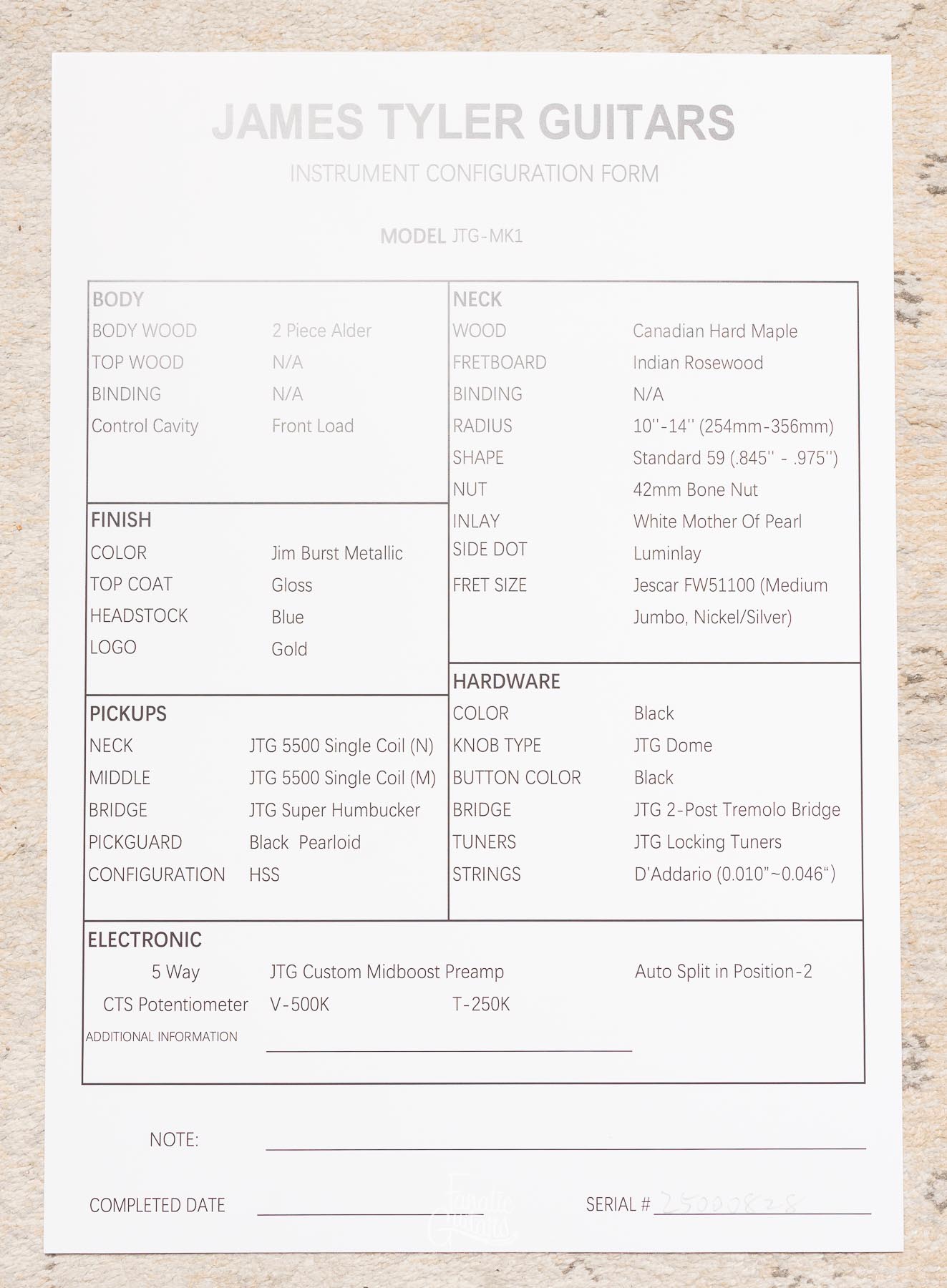 James Tyler JTG-MK1 - Jim Burst Metallic #25000828