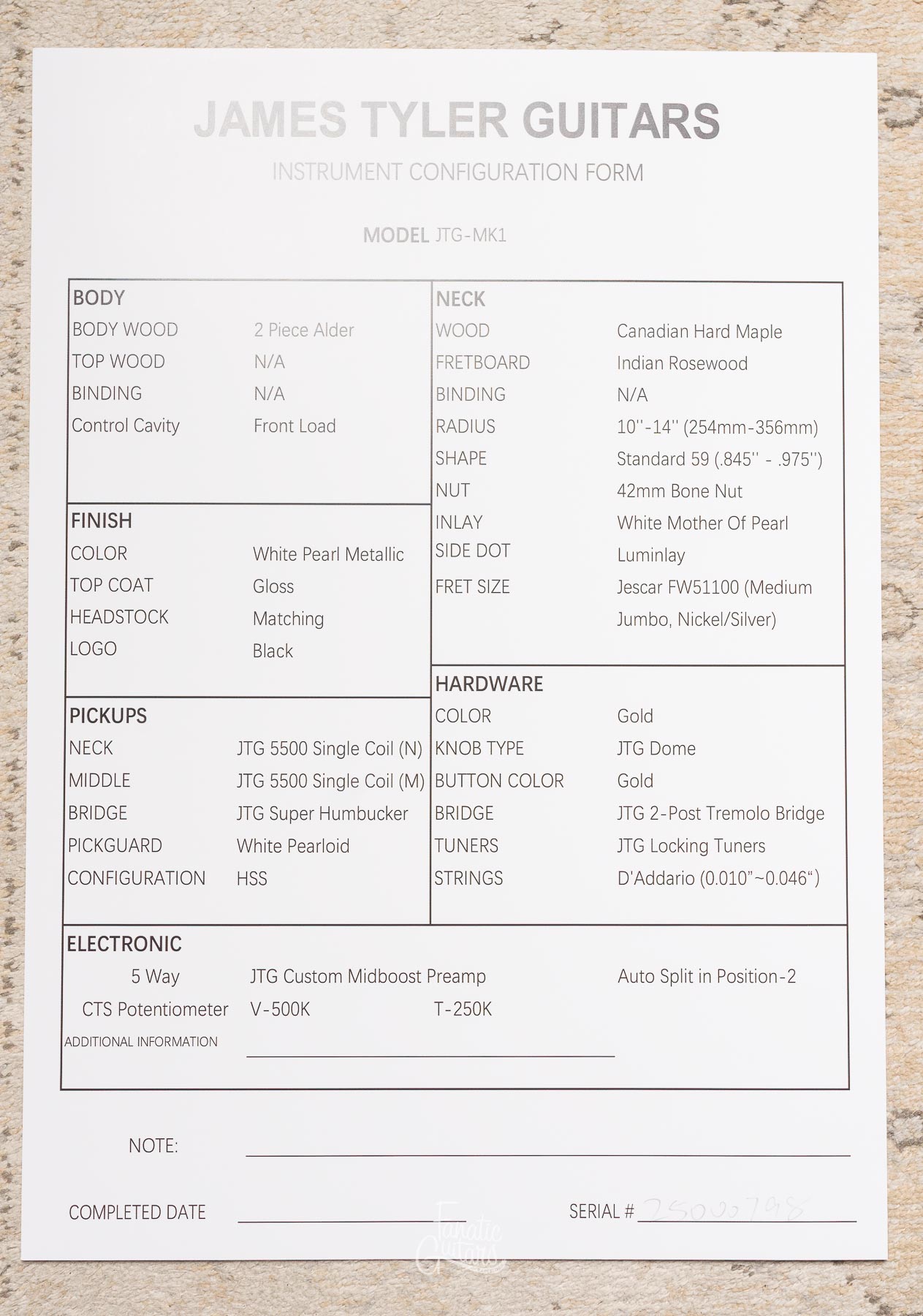 James Tyler JTG-MK1 - White Pearl Metallic #25000798