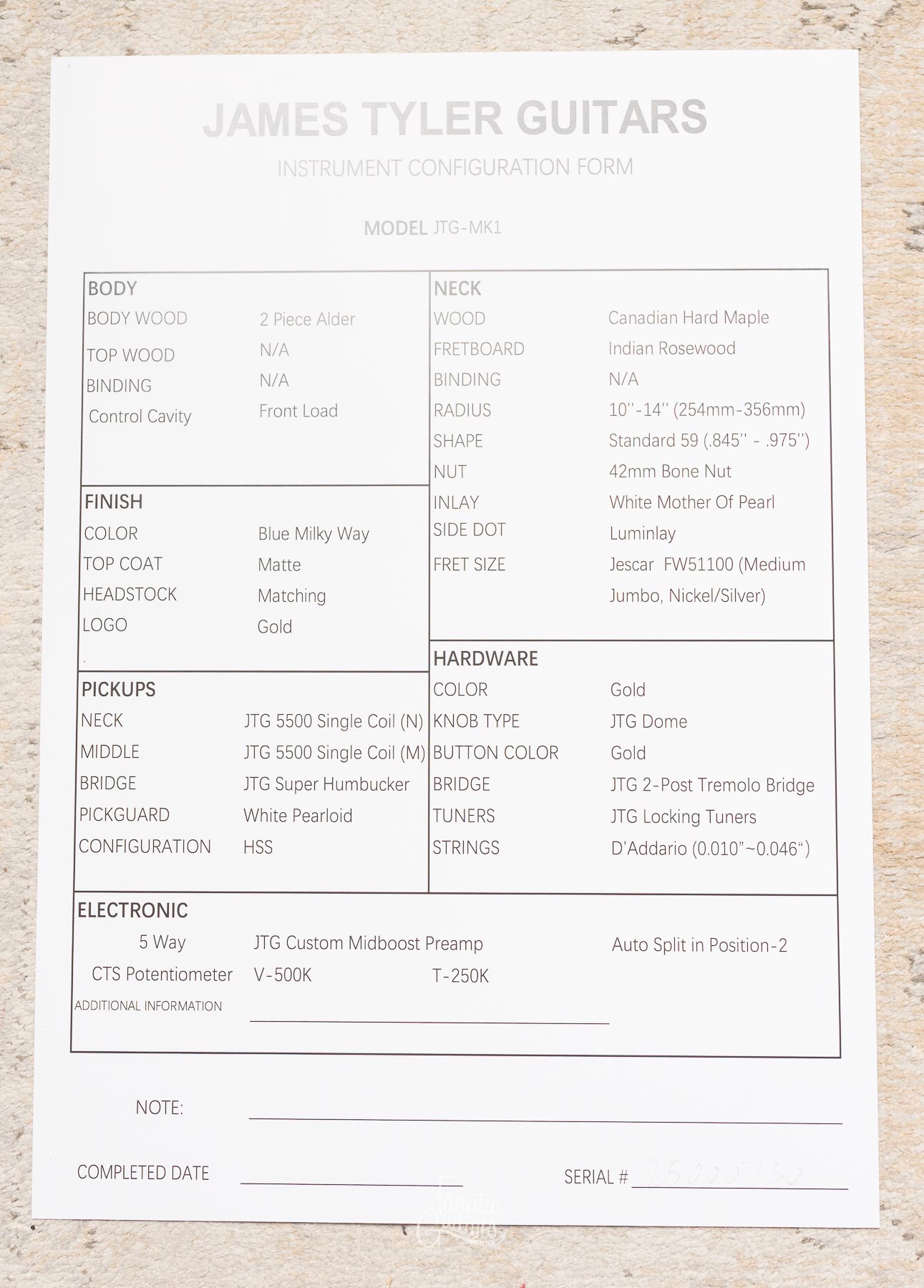 James Tyler JTG-MK1 - Blue Milky Way #25000736