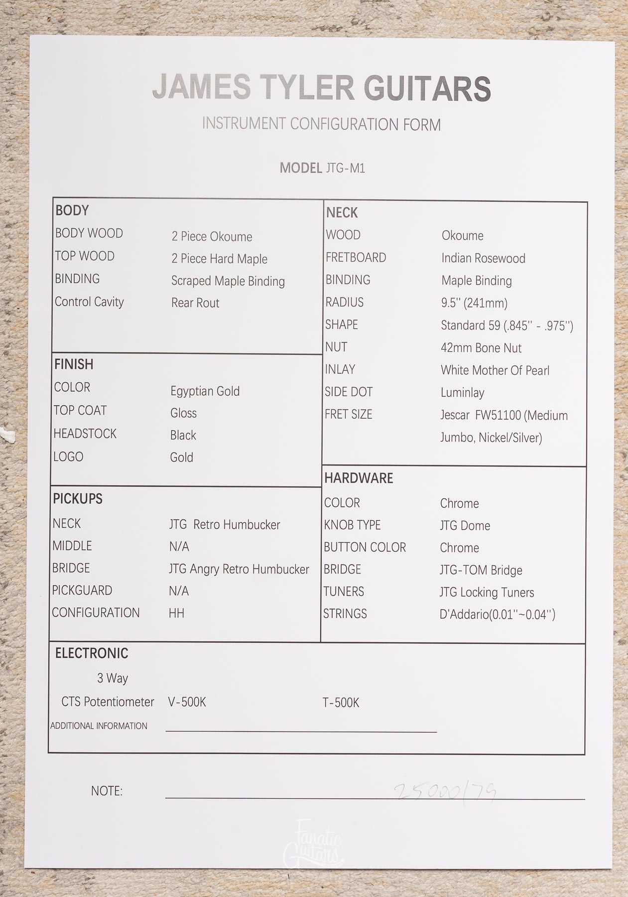 James Tyler JTG-M1 - Egyptian Gold #25000179