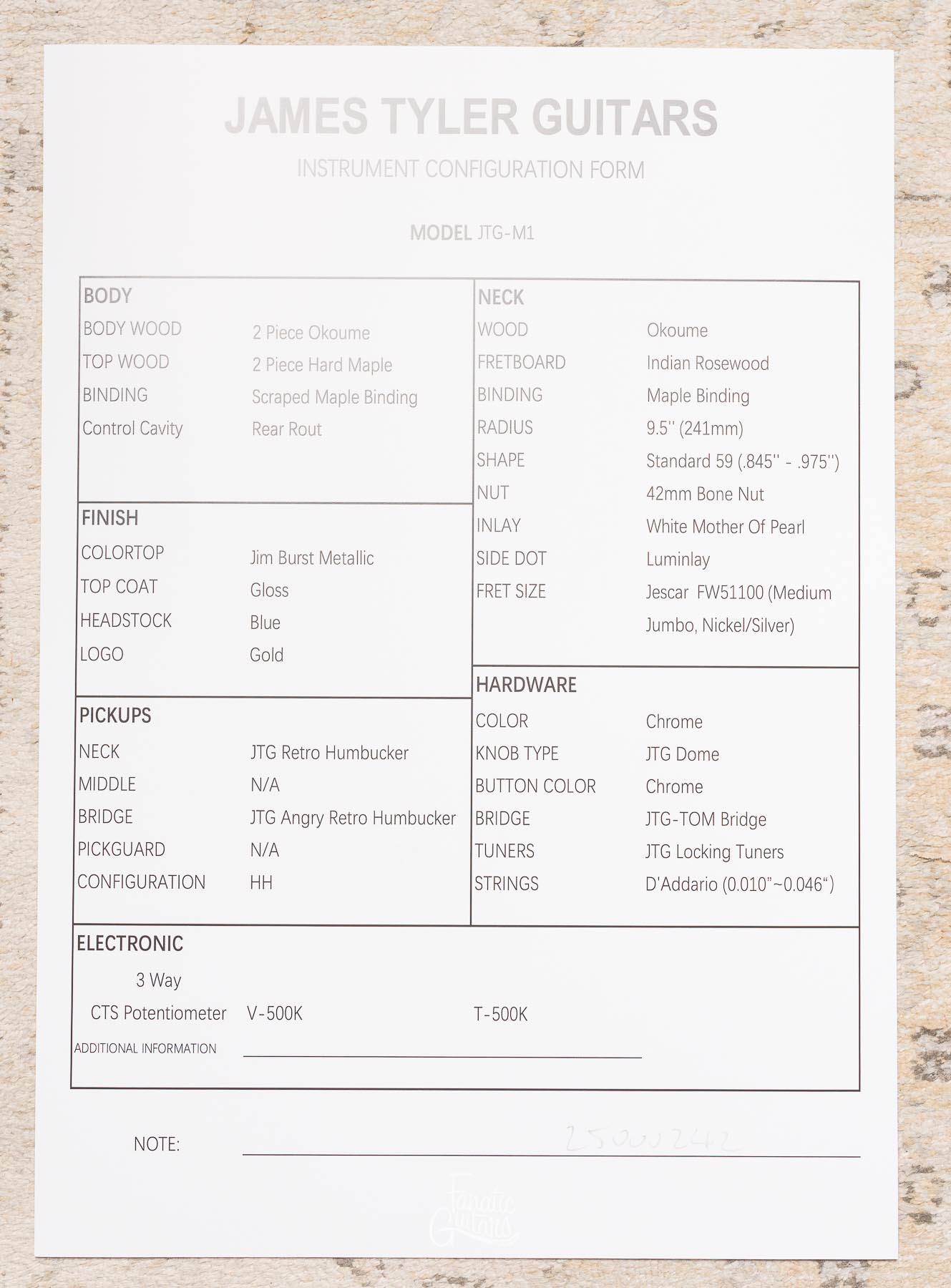 James Tyler JTG-M1 Jim Burst Metallic #25000242