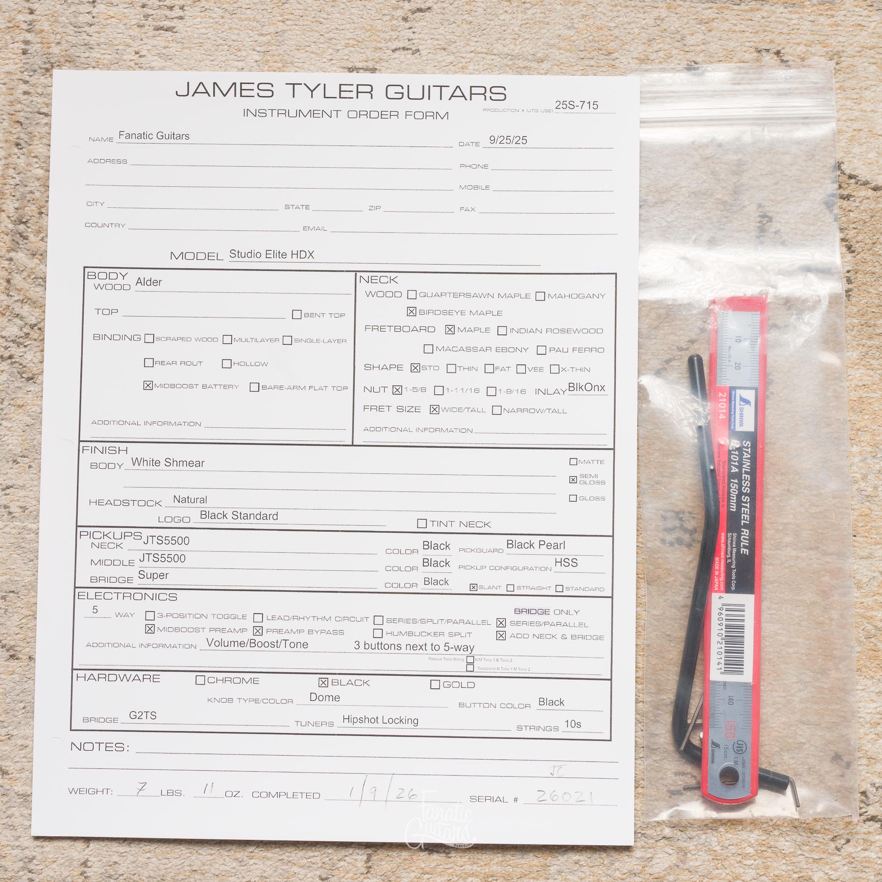 James Tyler Studio Elite HDX - White Shmear #26021