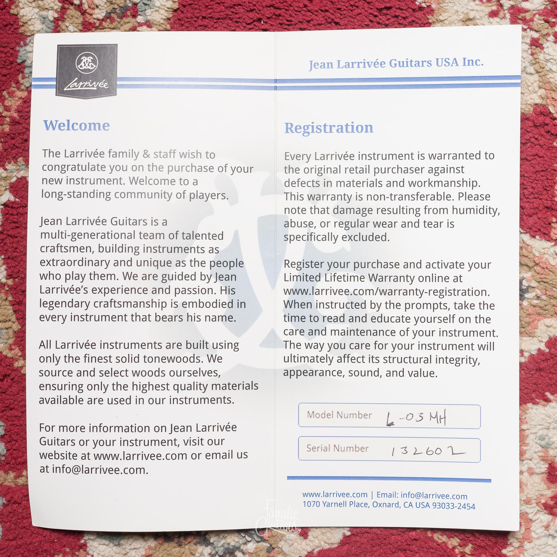 Larrivée L-03 Mahogany w/ LR Baggs Element #132602 Second Hand