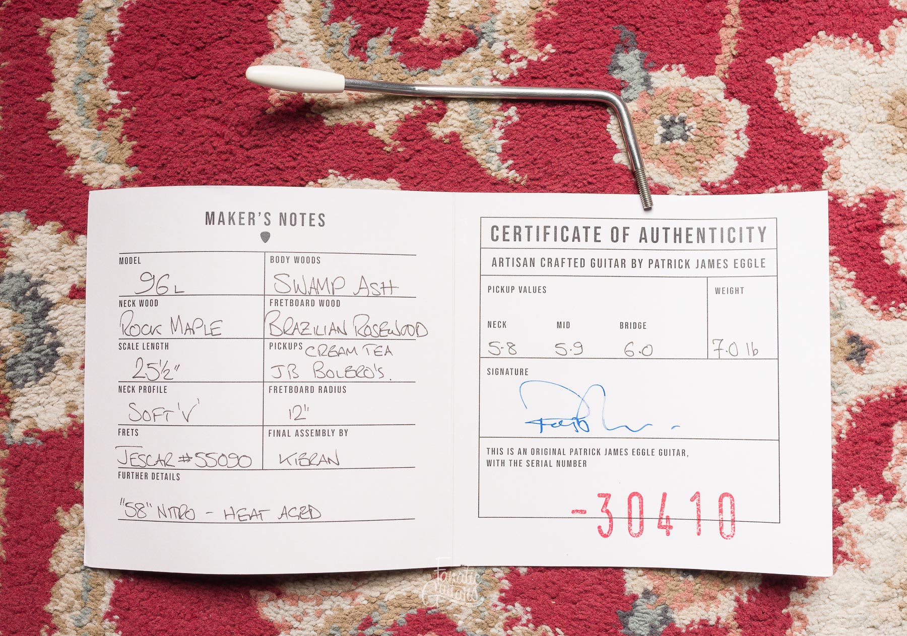 Patrick James Eggle 96L - 3 Tone Burst (Heat Aged) #30410 Segunda Mano