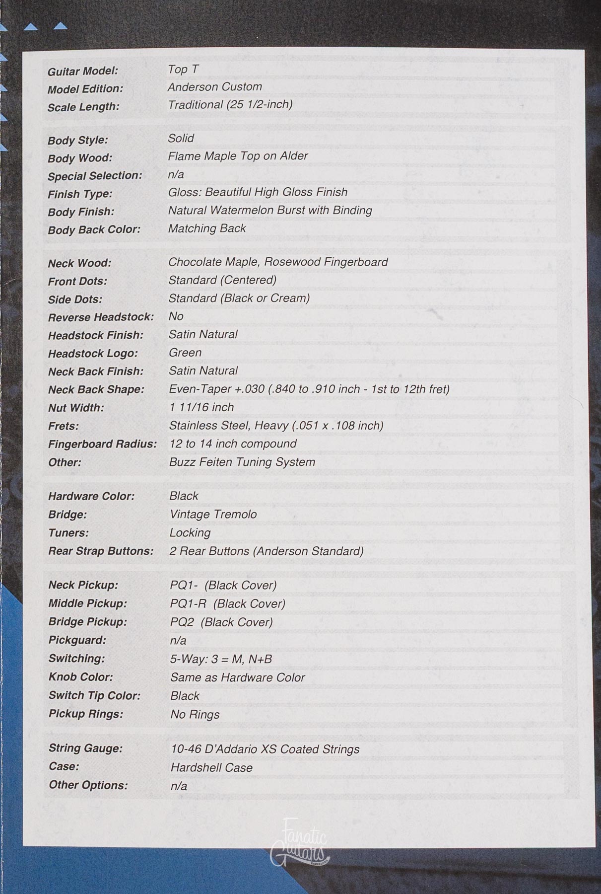 Tom Anderson Top T - Natural Watermelon Burst #07-14-25N