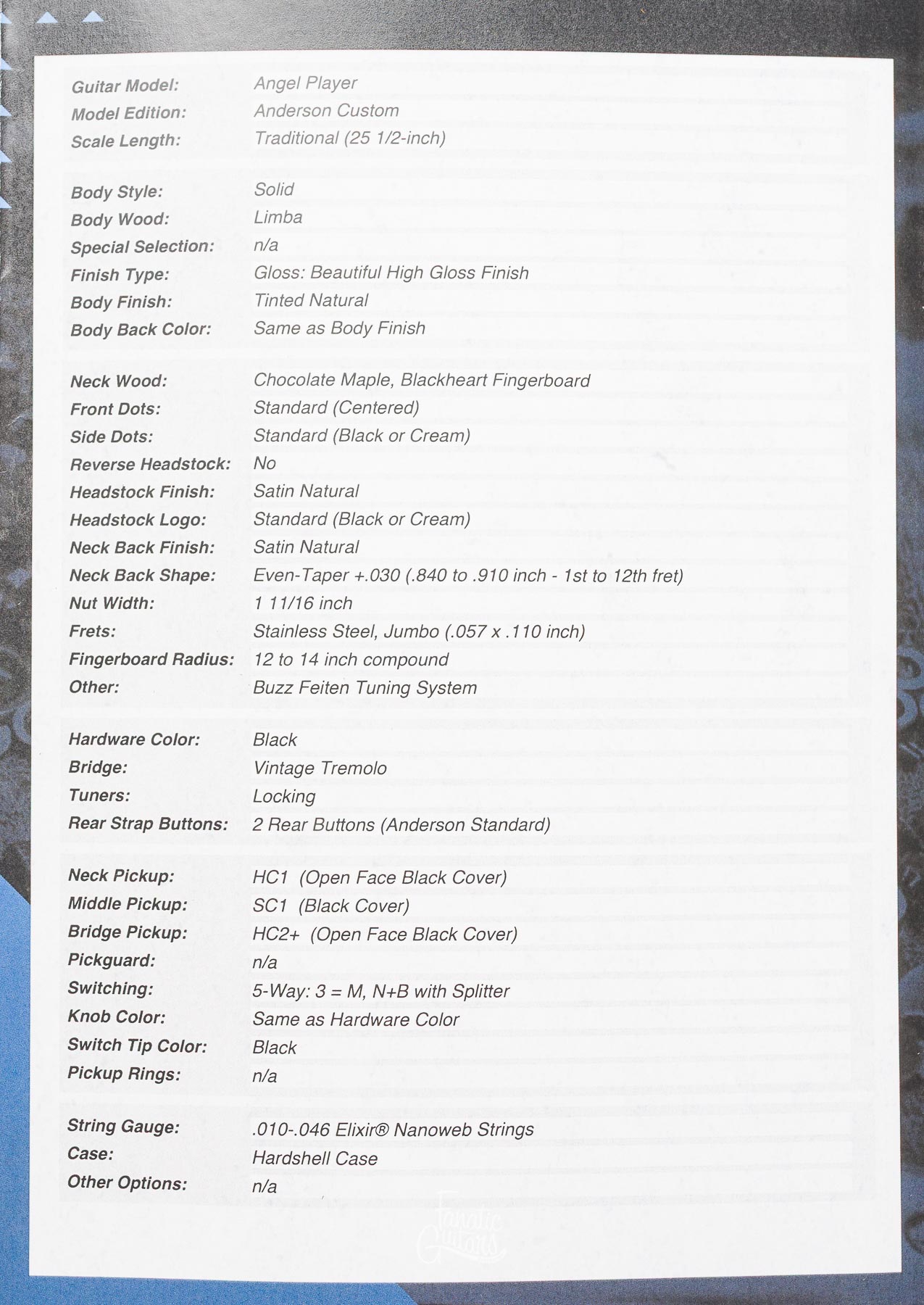 Tom Anderson Angel Player - Tinted Natural #07-03-25N