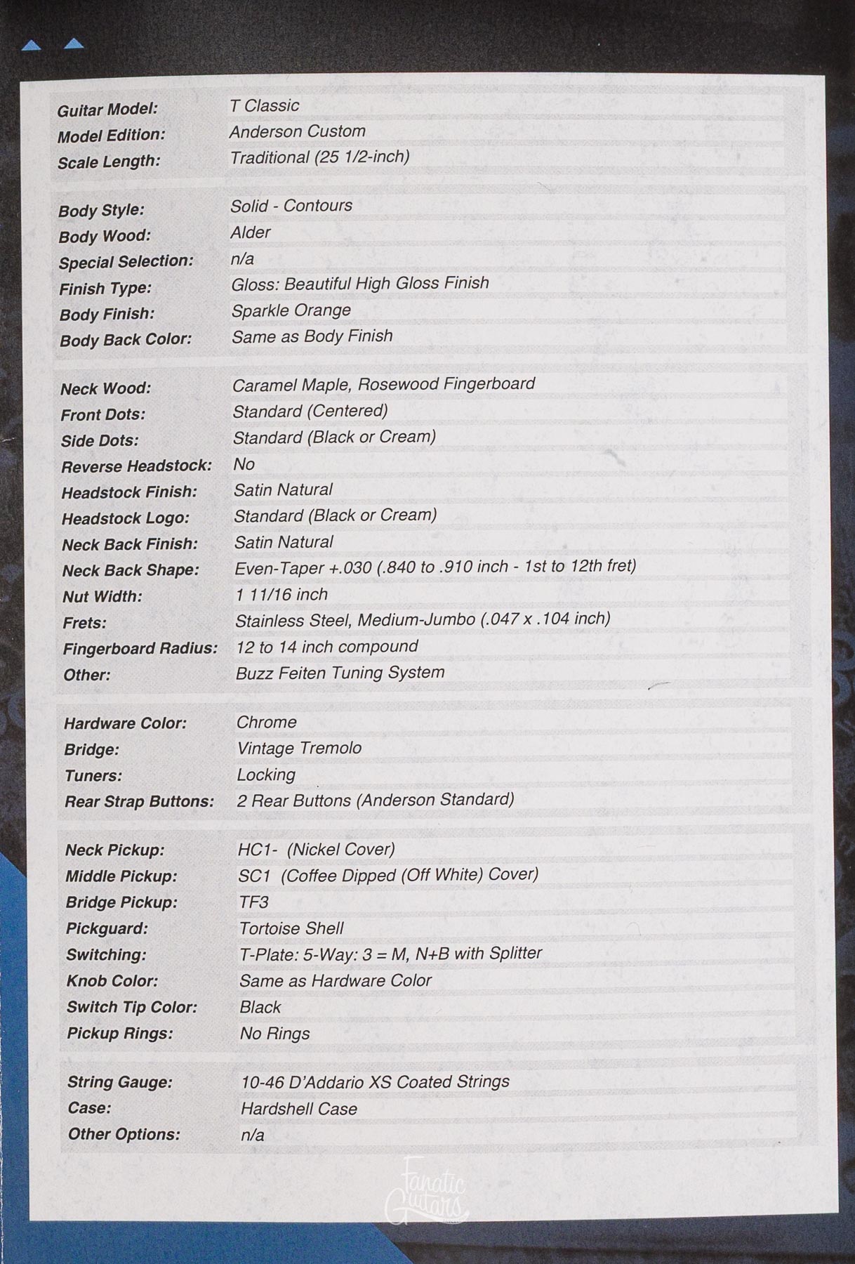 Tom Anderson T Classic Contoured - Sparkle Orange #07-16-25N