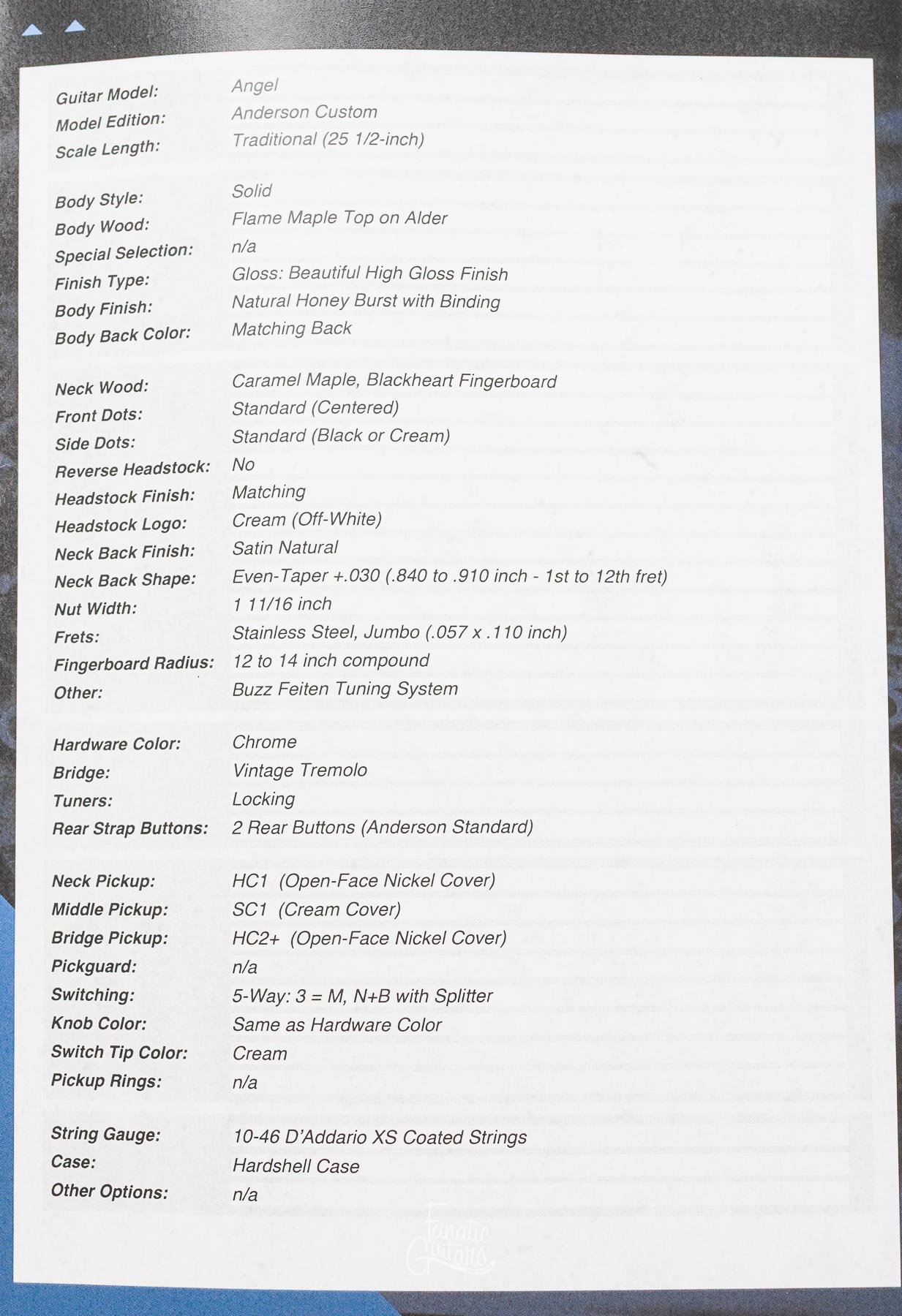 Tom Anderson Angel - Natural Honey Burst #07-31-25P