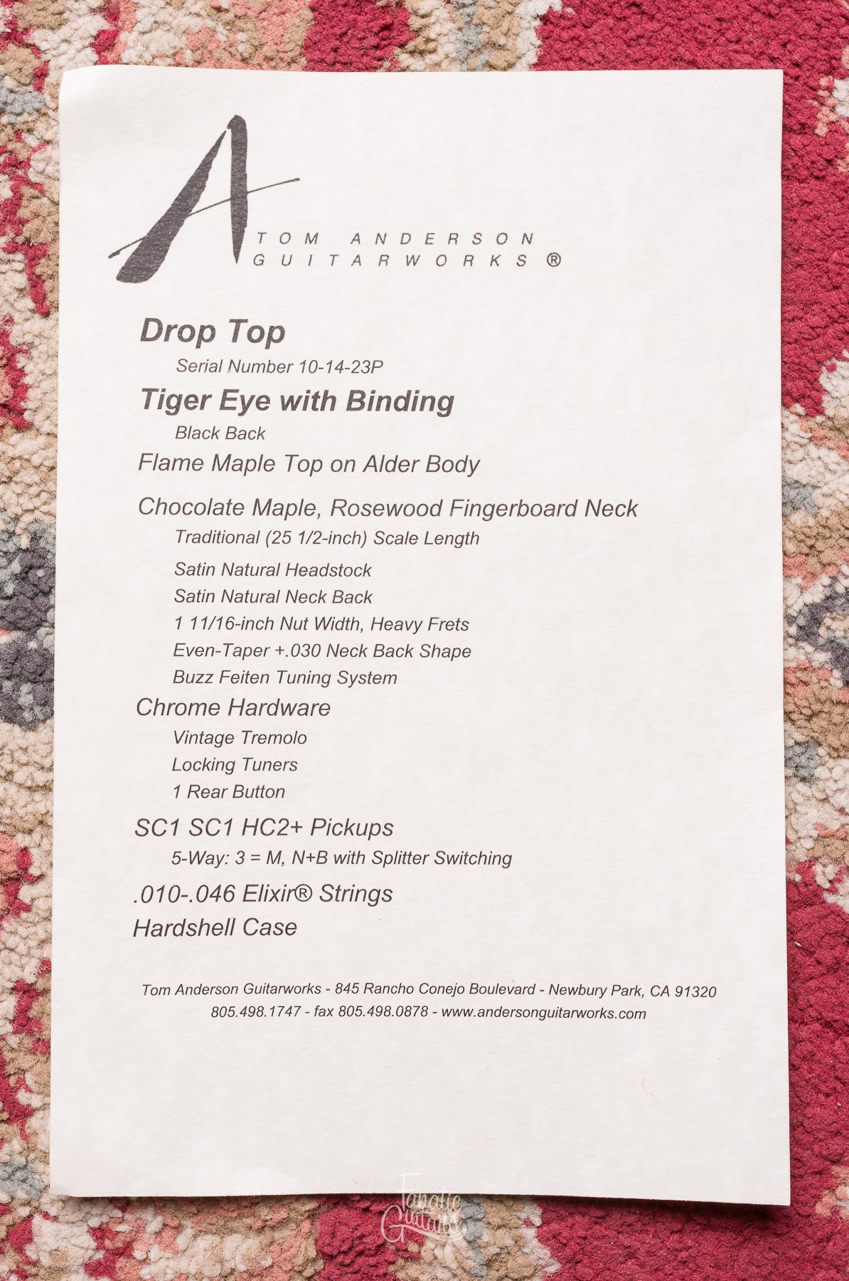 Tom Anderson Drop Top - Tiger Eye #10-14-23P Segunda Mano