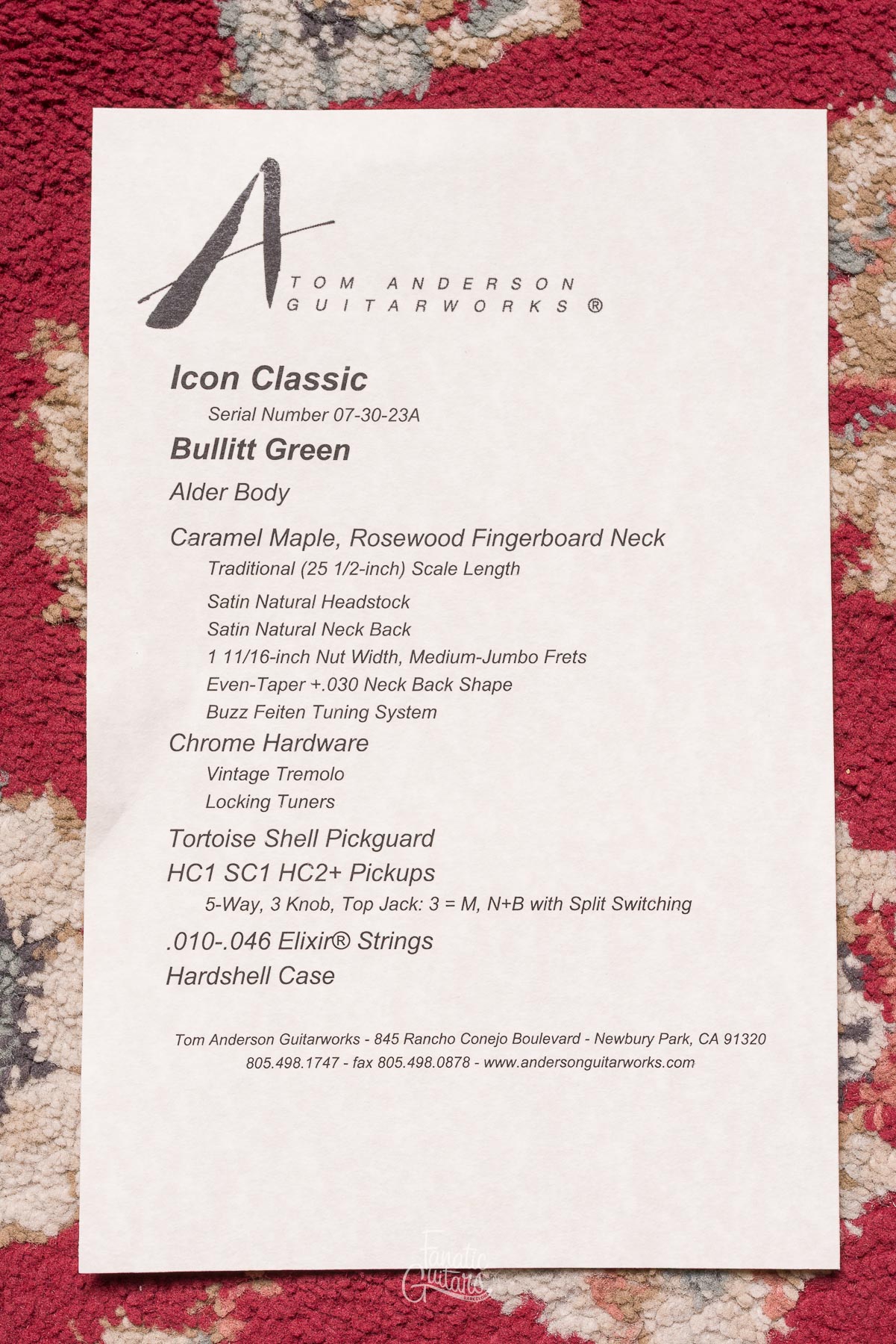 Tom Anderson Icon Classic - Bullitt Green #07-30-23A Segunda Mano