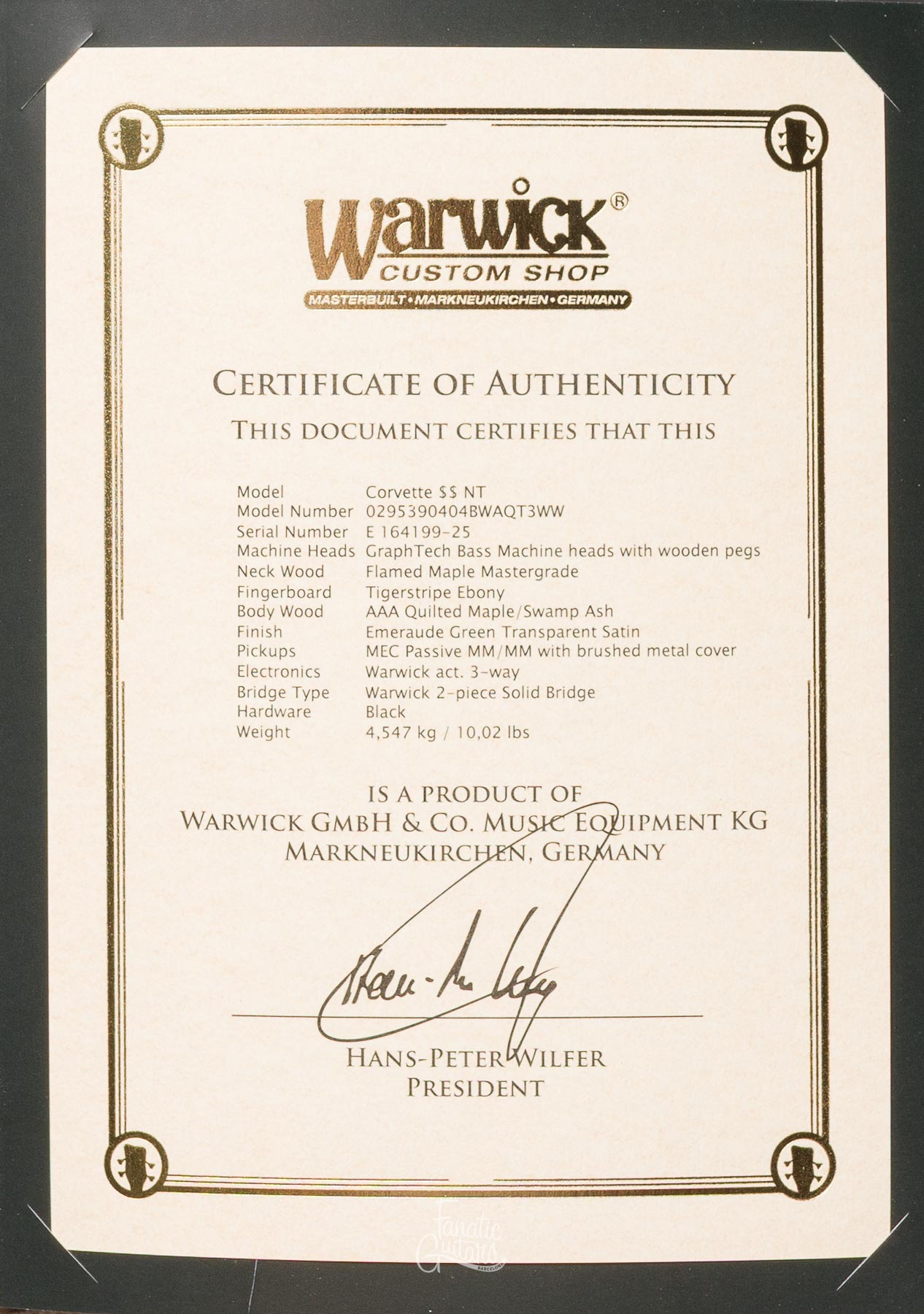 Warwick Masterbuilt Corvette $$ NT 5 - Emeraude Green Transparent Satin #164199-25