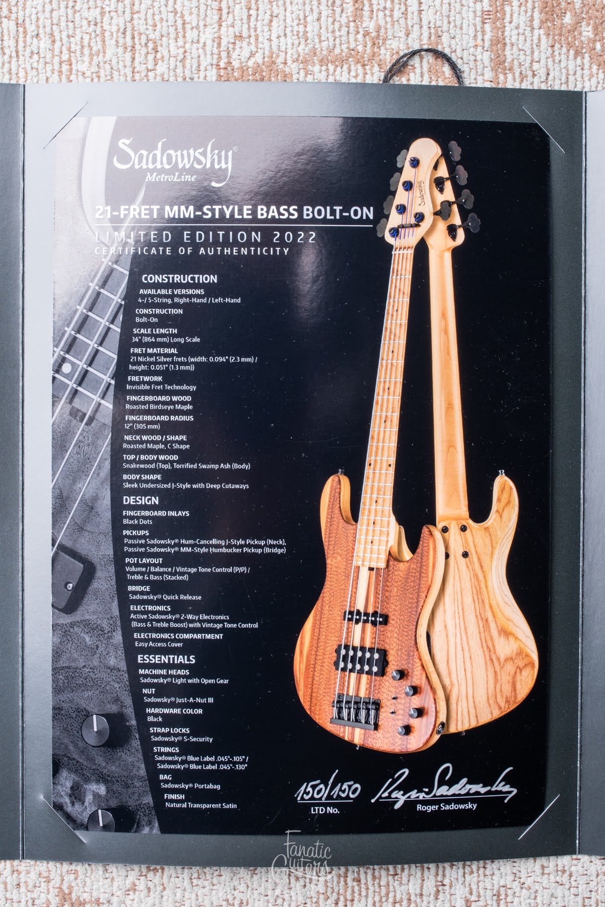 中華のおせち贈り物 Sadowsky MetroLine Natural - Edition Limited 2022 MM 21-5 ベース